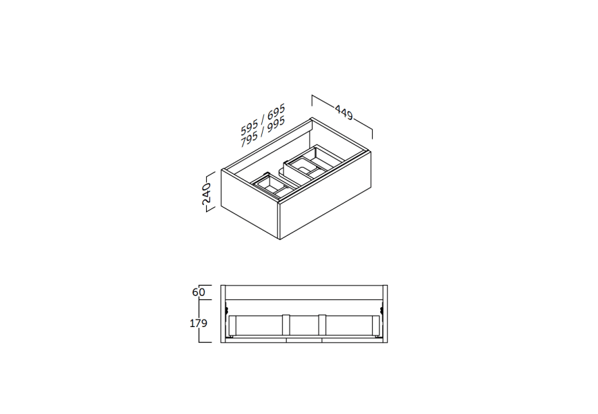 Mueble de baño con encimera de madera Landes Coycama croquis 7