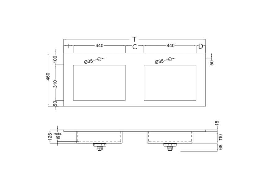Lavabo encastrado Zen Coycama croquis 1