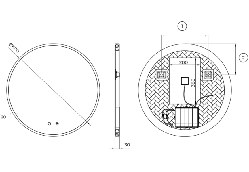 Espejo de baño con luz LED Atenas Ledimex croquis 8