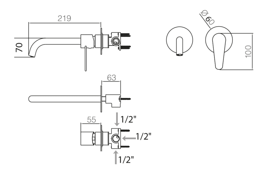Grifo de lavabo empotrado Bélgica Imex croquis 3