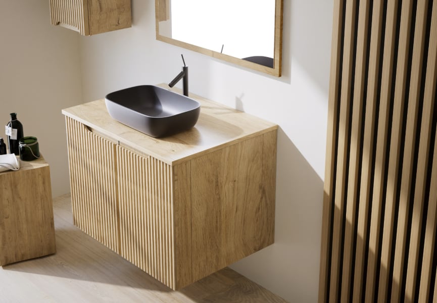 Mueble de Baño de madera maciza a Medida con encimera Alpes 14 Bruntec detalle 2