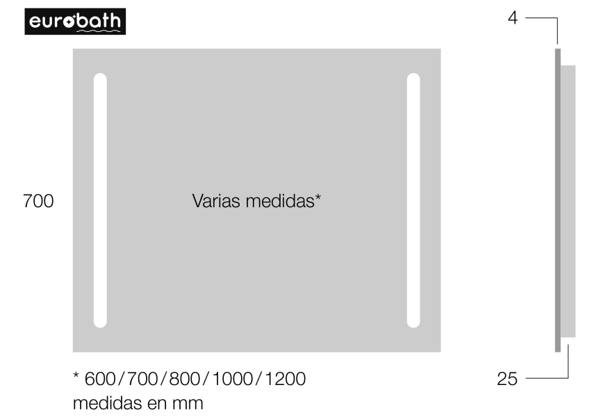 Espejo de baño con luz LED Bali Eurobath croquis 2