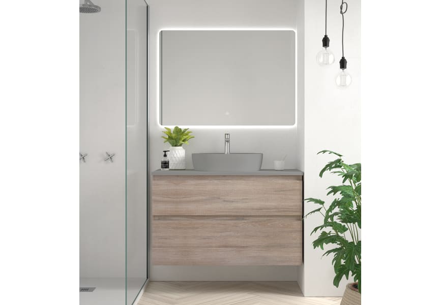 Conjunto mueble de baño con lavabo sobre encimera de microtec Avila Dos Carmen principal 3