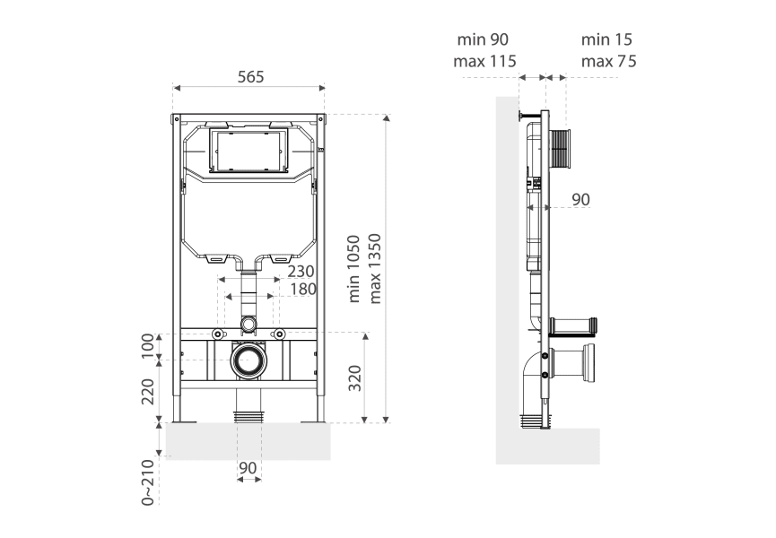 Pack inodoro + cisterna empotrada + pulsador Lisboa Bruntec croquis 8