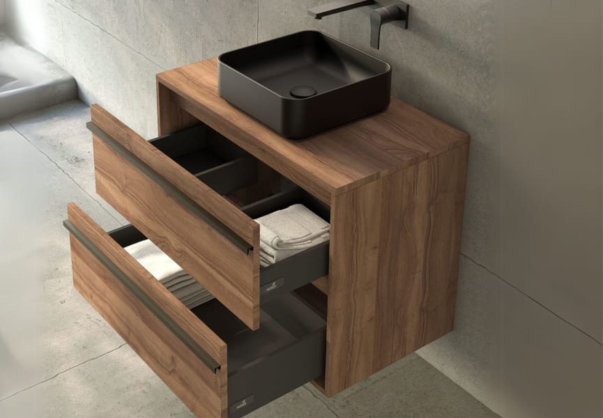 Mueble de baño con encimera de madera Candem Bruntec detalle 3