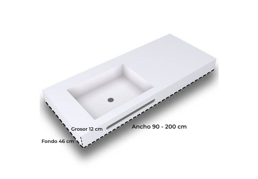 Lavabo sobre encimera de Bruntec con faldón SENO CENTRADO Solid Surface  Padova