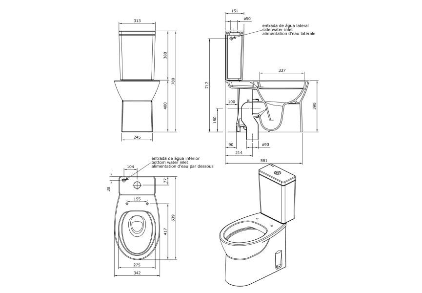 Pack inodoro + bidé Easy Unisan Sanindusa croquis 6