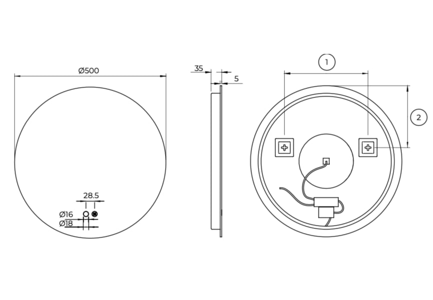 Espejo de baño con luz LED Lisboa Ledimex croquis 12