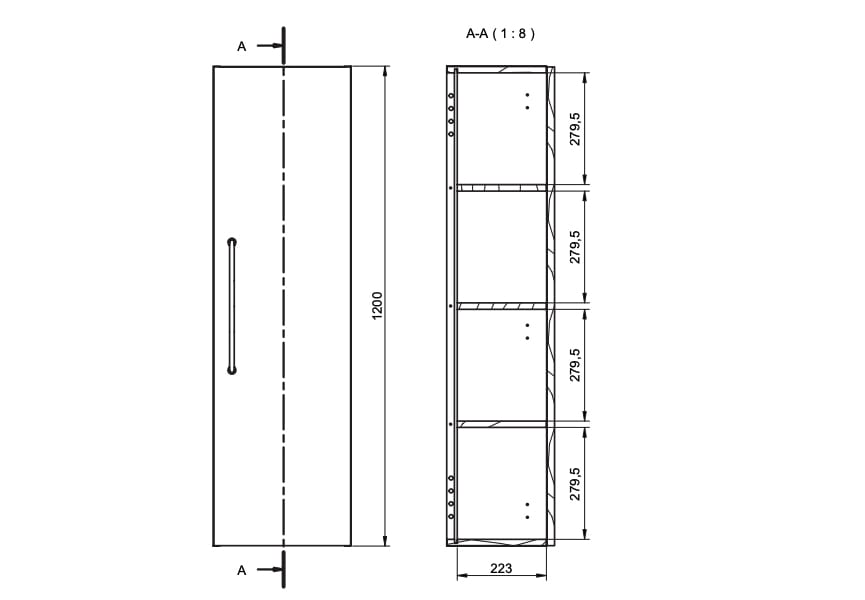 Columna de baño puerta lisa Verso Visobath croquis 17
