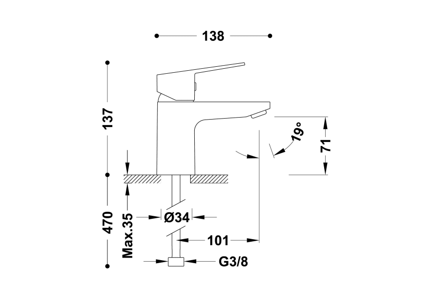 Grifo de lavabo Base Tres croquis 1
