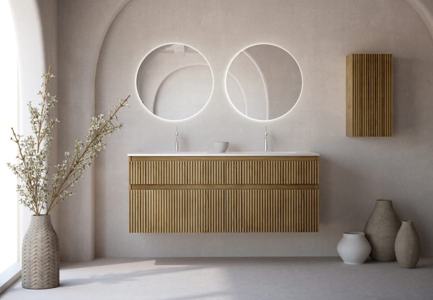 Conjunto de mueble de baño madera maciza ranurada Alpes 7 Bruntec principal 1