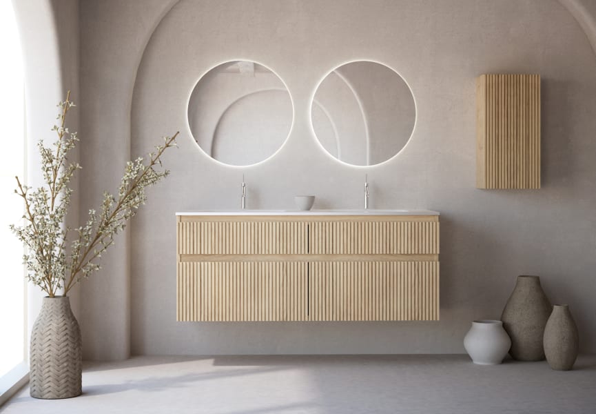 Conjunto de mueble de baño madera maciza ranurada Alpes 7 Bruntec principal 0