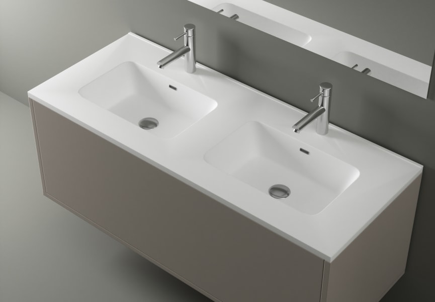Conjunto de mueble de baño madera maciza ranurada Alpes 7 Bruntec detalle 2