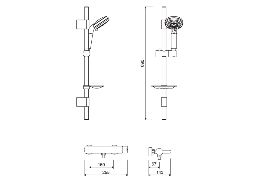 Grifo de ducha Boston Lluvibath croquis 1