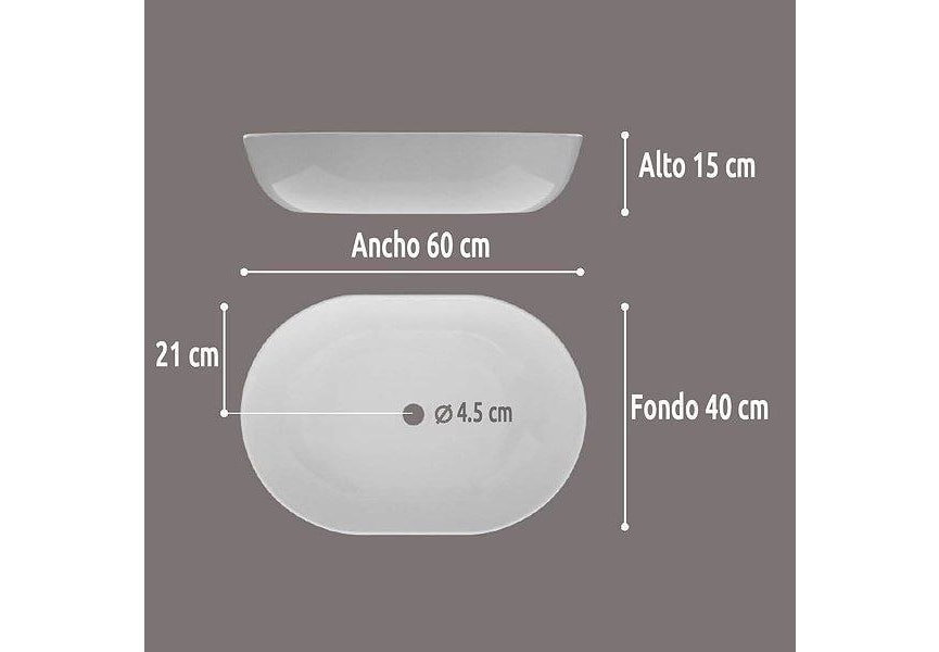 Lavabo sobre encimera Mónaco 60 Art and Bath croquis 2