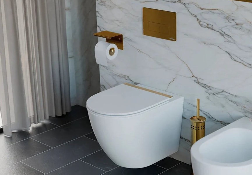 Pack inodoro + cisterna empotrada + pulsador Elba Fossil Natura blanco mate ambiente 5