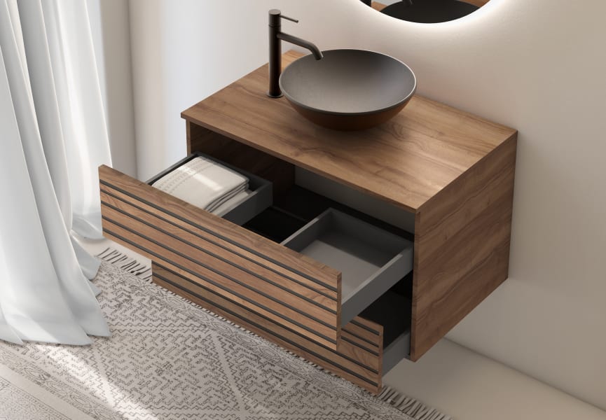 Mueble de baño con encimera de madera Kora Bruntec detalle 2