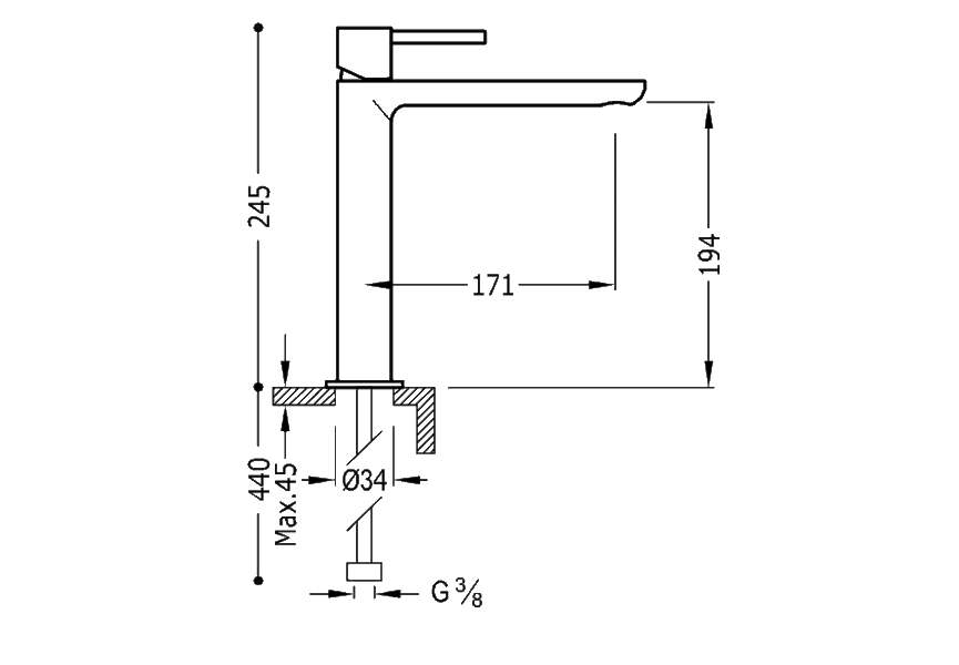Grifo de lavabo Max Tres croquis 2