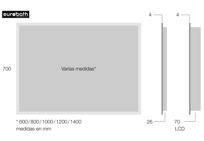 Espejo de baño con luz LED Paradise de Eurobath croquis 2