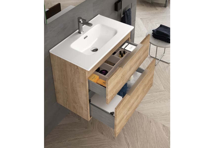 Conjunto mueble de baño fondo reducido 41cm Comet tirador cromo Coycama detalle 1