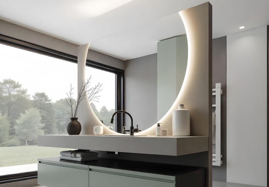 Espejo media luna con luz LED Zoni Bruntec ambiente 6