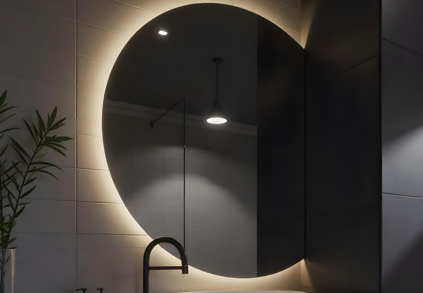 Espejo media luna con luz LED Zoni Bruntec detalle 4