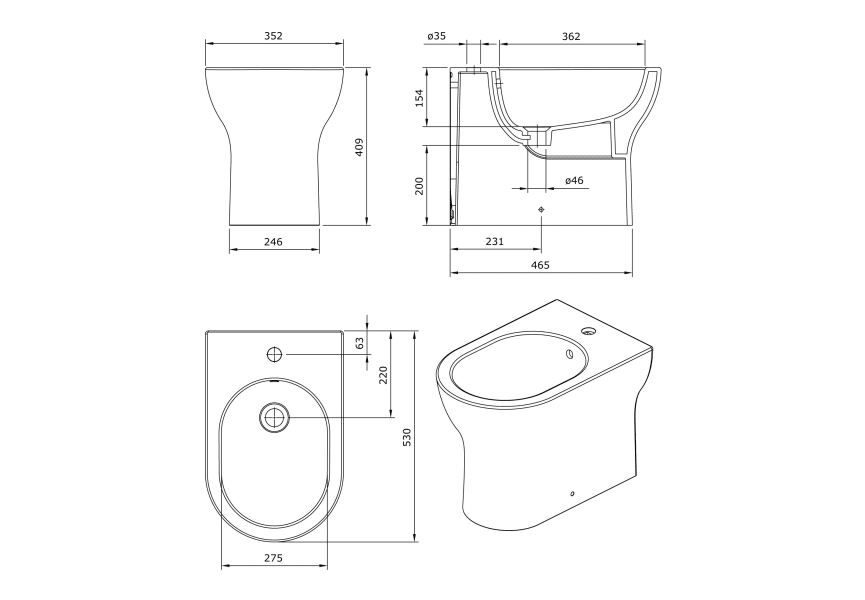 Pack inodoro + bidé Winner PMR Unisan Sanindusa croquis 6