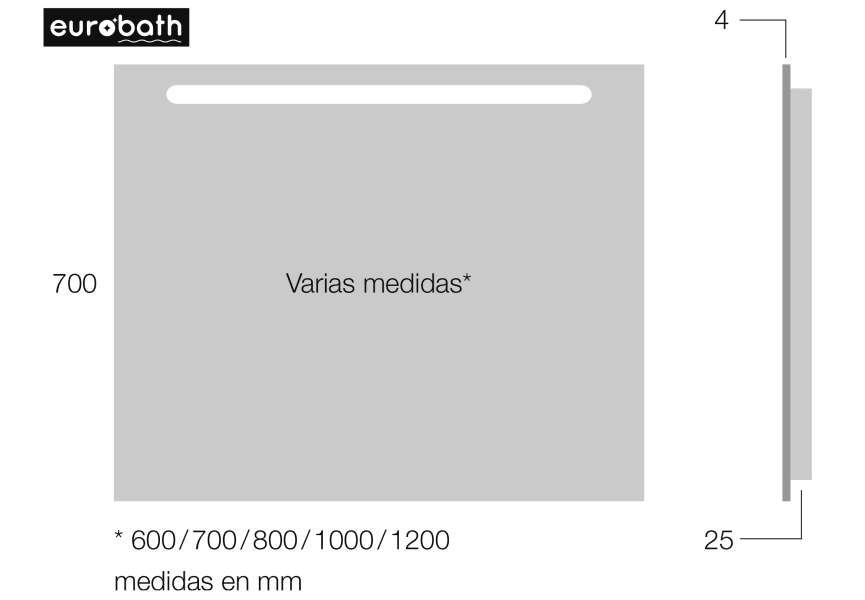 Espejo de baño con luz LED Saona de Eurobath croquis 2