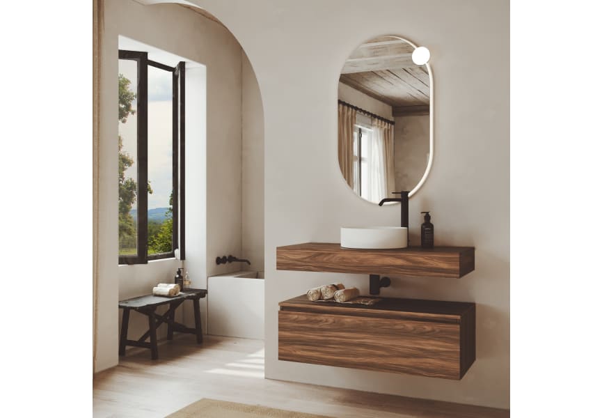Conjunto mueble de baño color madera con encimera de madera Vilma Bruntec principal 0