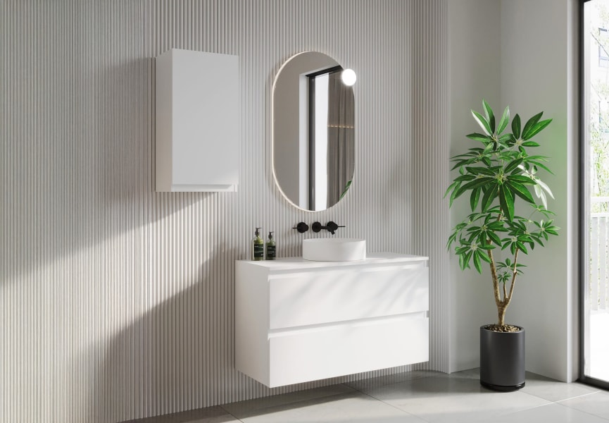 Mueble de baño MDF lacado con encimera de madera Vilma Bruntec principal 2