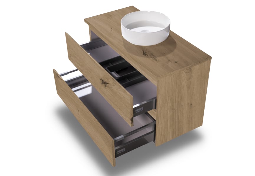 Mueble de baño MDF lacado con encimera de madera Vilma Bruntec detalle 26