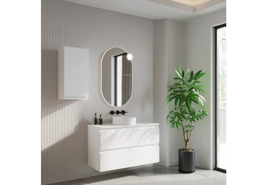 Mueble de baño MDF lacado con encimera de madera Vilma Bruntec principal 1