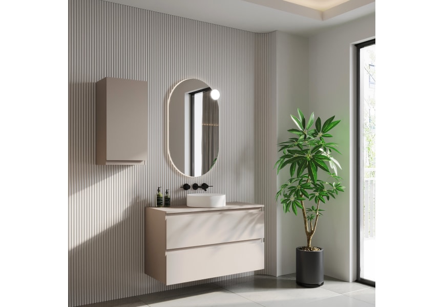 Mueble de baño MDF lacado con encimera de madera Vilma Bruntec principal 2