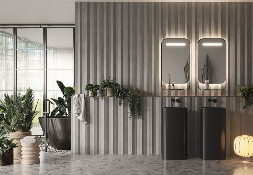 Espejo de baño con luz LED con repisa y cargador para móvil Concept Ledimex ambiente 6