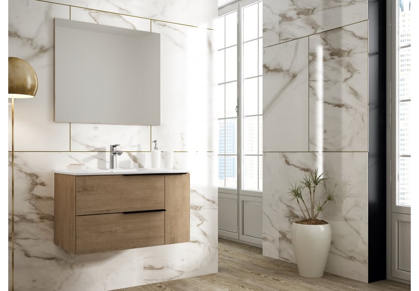 Mueble de baño de Bruntec Coban 2 cajones y 1 puerta con tapa de madera