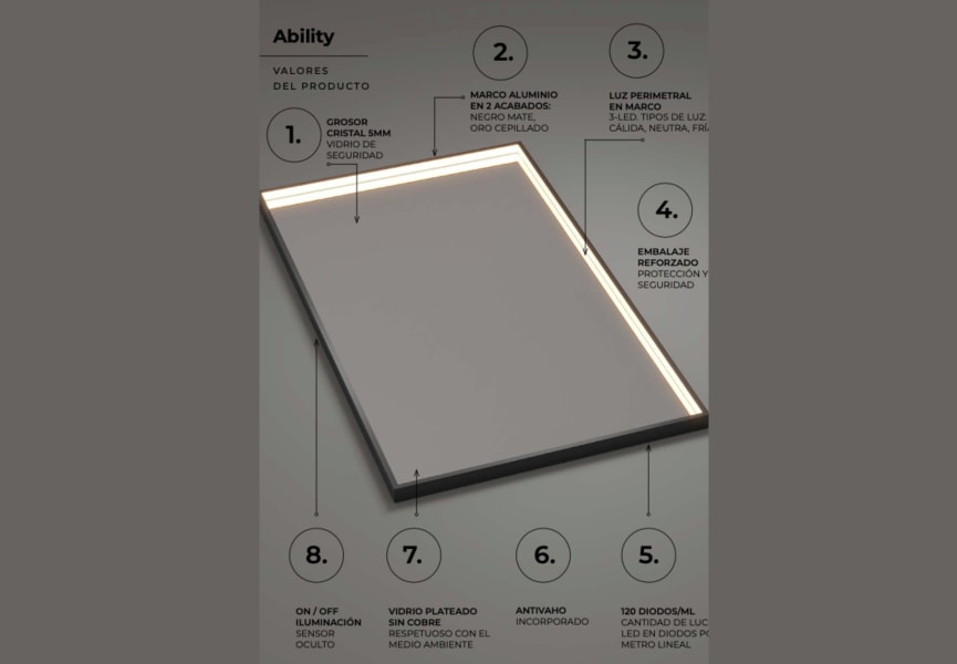 Espejo de baño con luz LED Ability Ledimex detalle 5