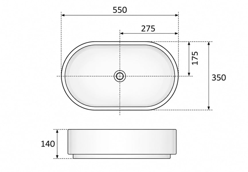 Lavabo sobre encimera Verona mate Bruntec croquis 3