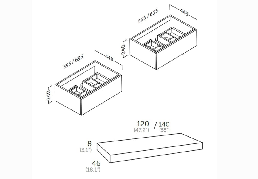 Mueble de baño con encimera de madera Landes Coycama croquis 6