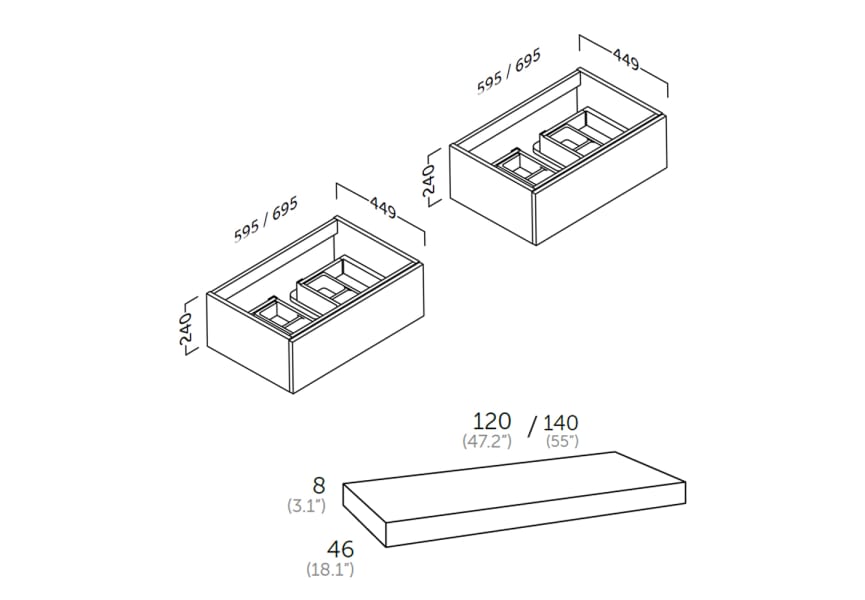 Mueble de baño con encimera de madera Landes Coycama croquis 6