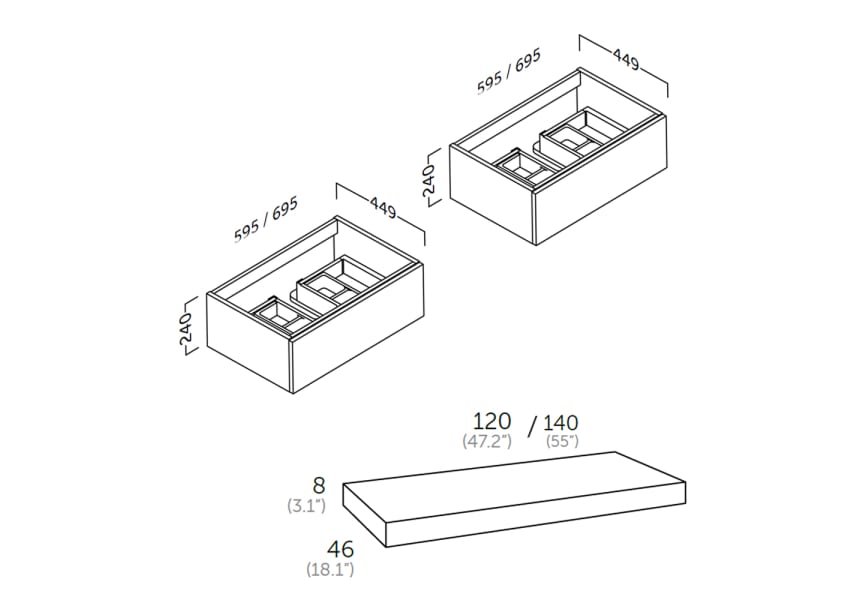 Mueble de baño con encimera de madera Landes Coycama croquis 4