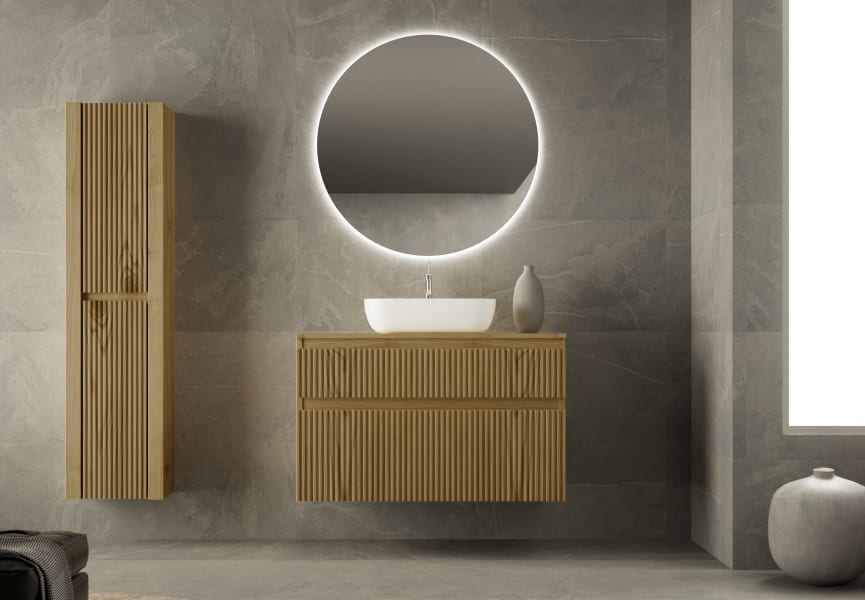 Mueble de Baño de madera maciza a medida con encimera de madera Alpes 1 Bruntec detalle 2