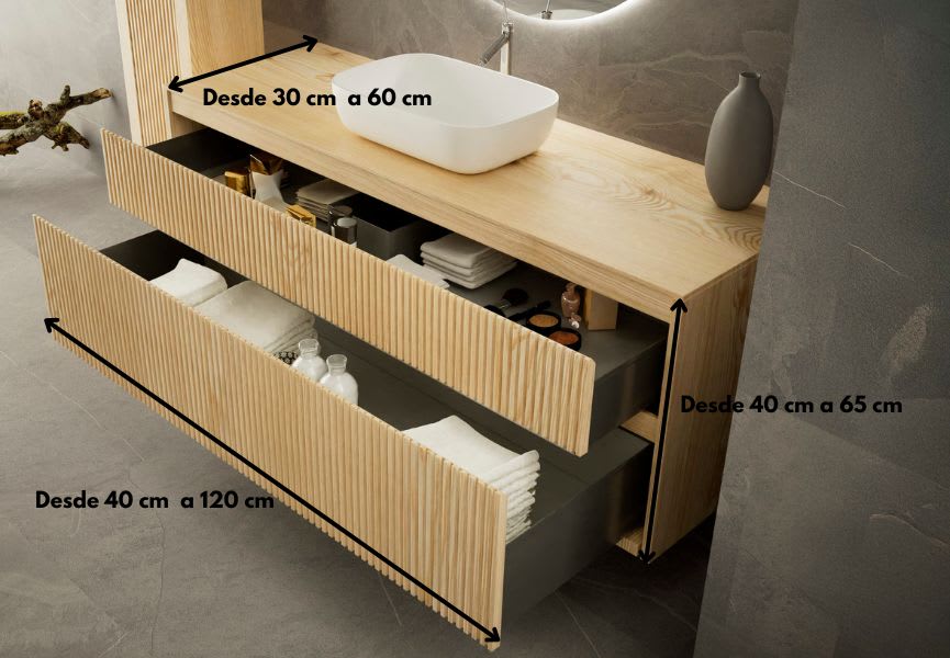 Mueble de Baño de madera maciza a medida con encimera de madera Alpes 1 Bruntec croquis 5