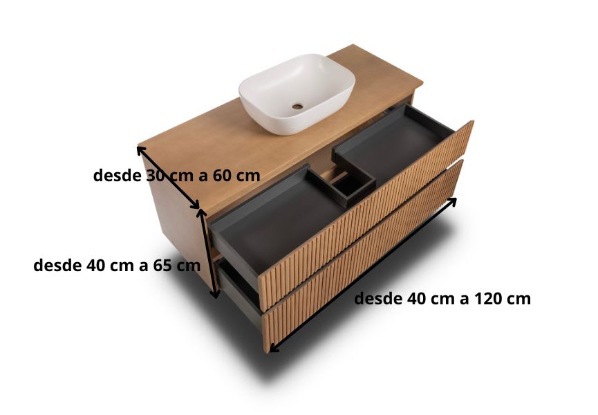 Mueble de Baño de madera maciza a medida con encimera de madera Alpes 1 Bruntec croquis 7