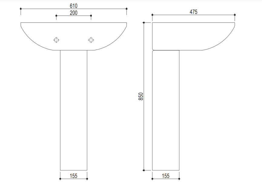 Lavabo con pedestal Strohm Teka Nexos croquis 3