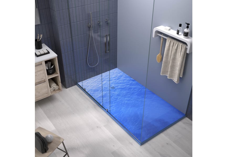 Platos de ducha de resina decorados Design 3D Azul Bruntec ambiente 4