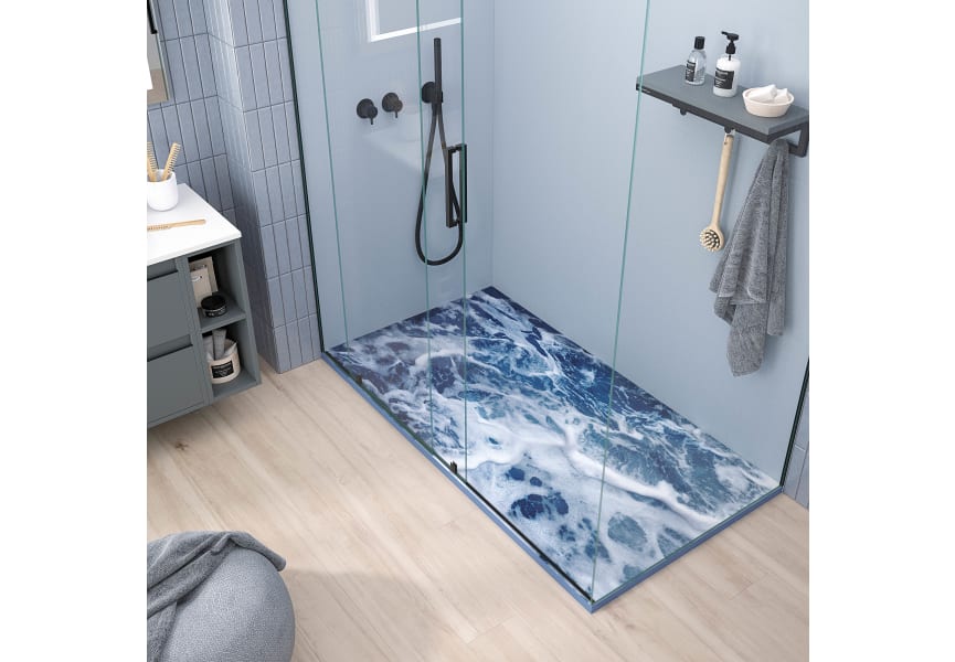 Platos de ducha de resina decorados Design 3D Azul Bruntec ambiente 3
