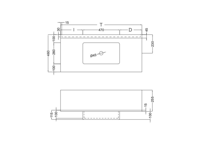Lavabo suspendido con mural Ambar Coycama croquis 3