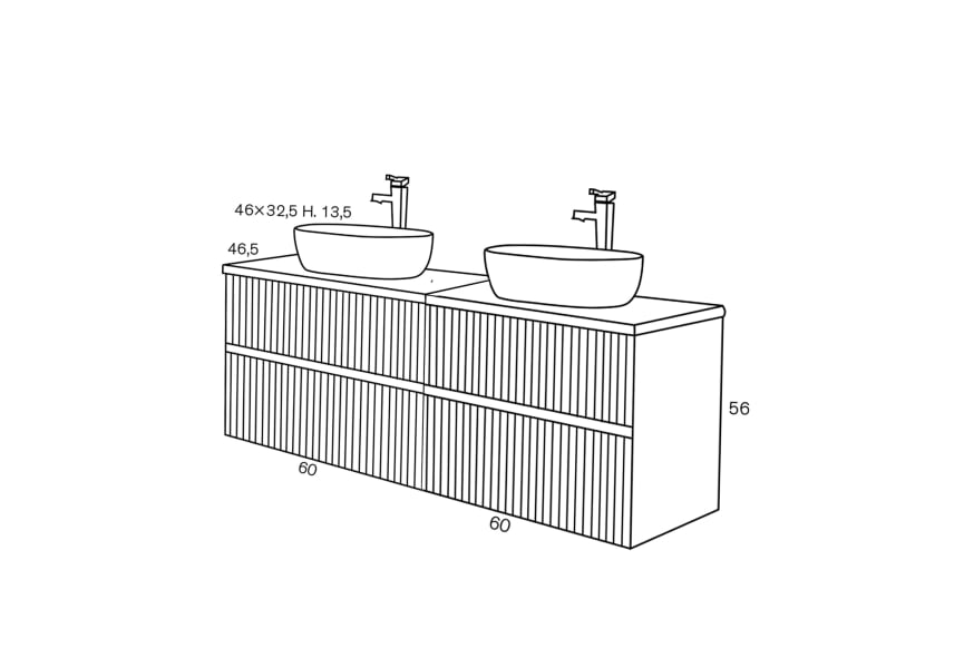 Conjunto mueble de baño con lavabo sobre encimera Etna Sanchís croquis 6