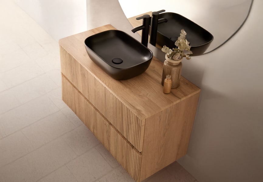 Conjunto mueble de baño con lavabo sobre encimera Etna Sanchís detalle 2