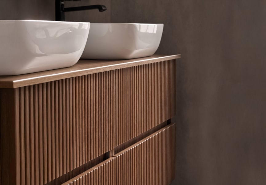 Conjunto mueble de baño con lavabo sobre encimera Etna Sanchís detalle 1